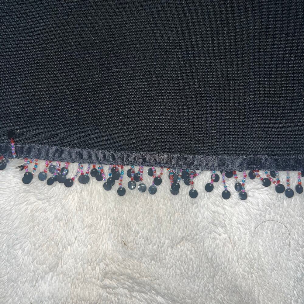 Vintage 90s Romi Nicole Black Sleeveless Beaded Hem Mini Dress Size 8 - Picture 6 of 7